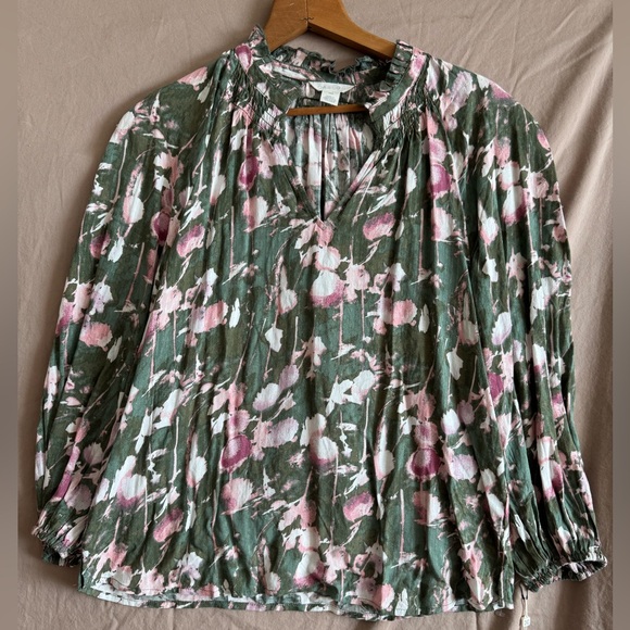 Caslon Tops - Caslon Blouse Womens XXS Green Pink Floral Long Sleeve Boho Peasant Top New